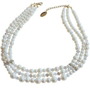 Strawberry Fields Pearl Collar Necklace Multi Layered Crystal Rhinestone Beads